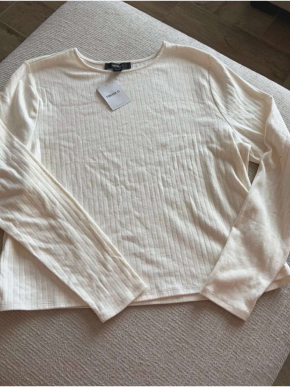 Forever 21 Cream Ribbed Crew Neck Sweater